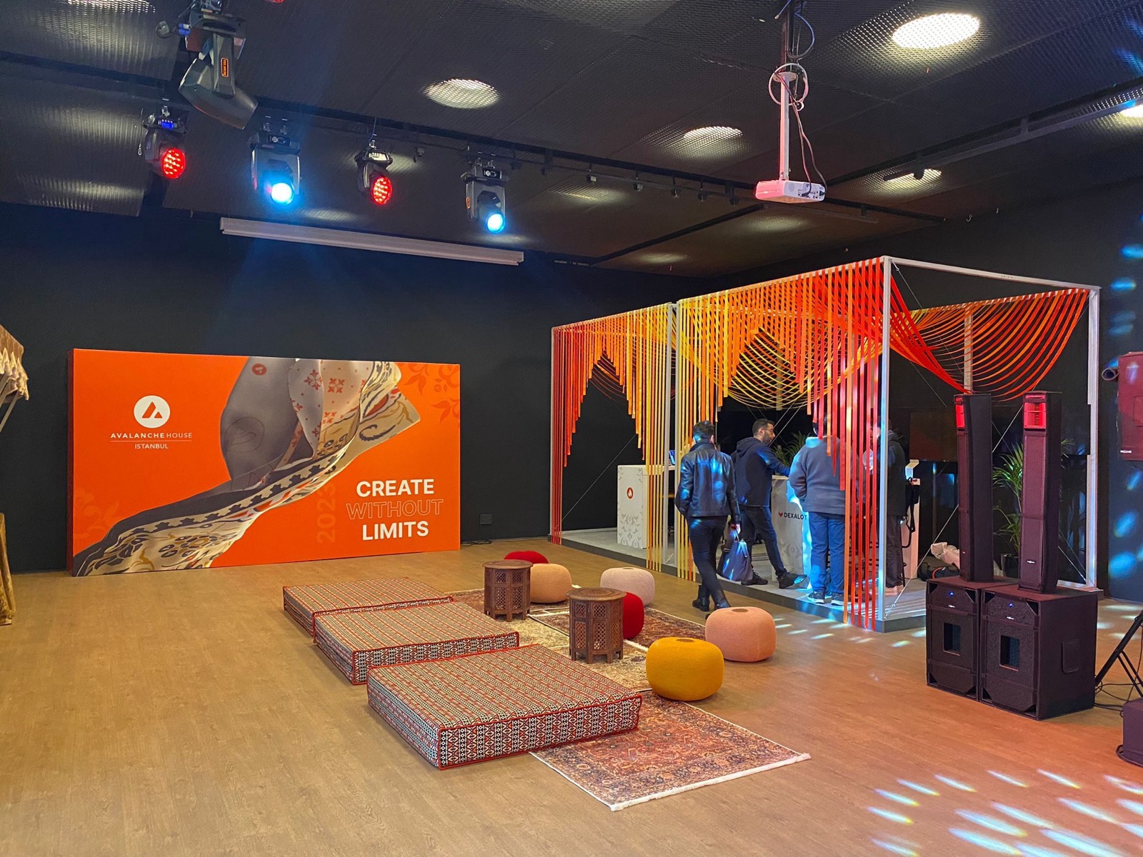 Brand activation space with LED screen and lighting